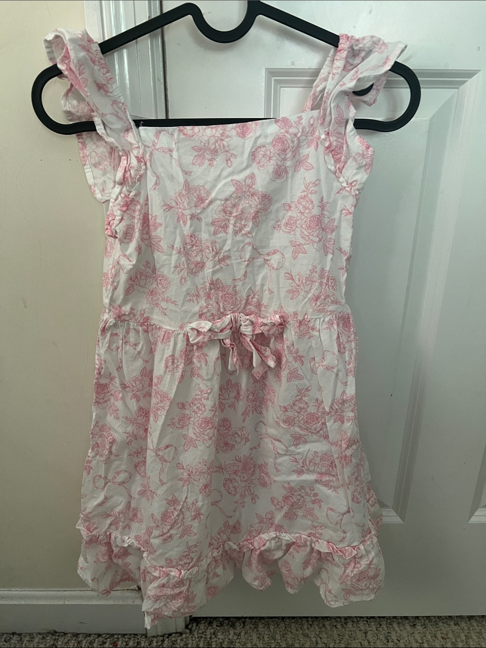 Gymboree White Dress with Pink Floral Print and Ruffle Straps